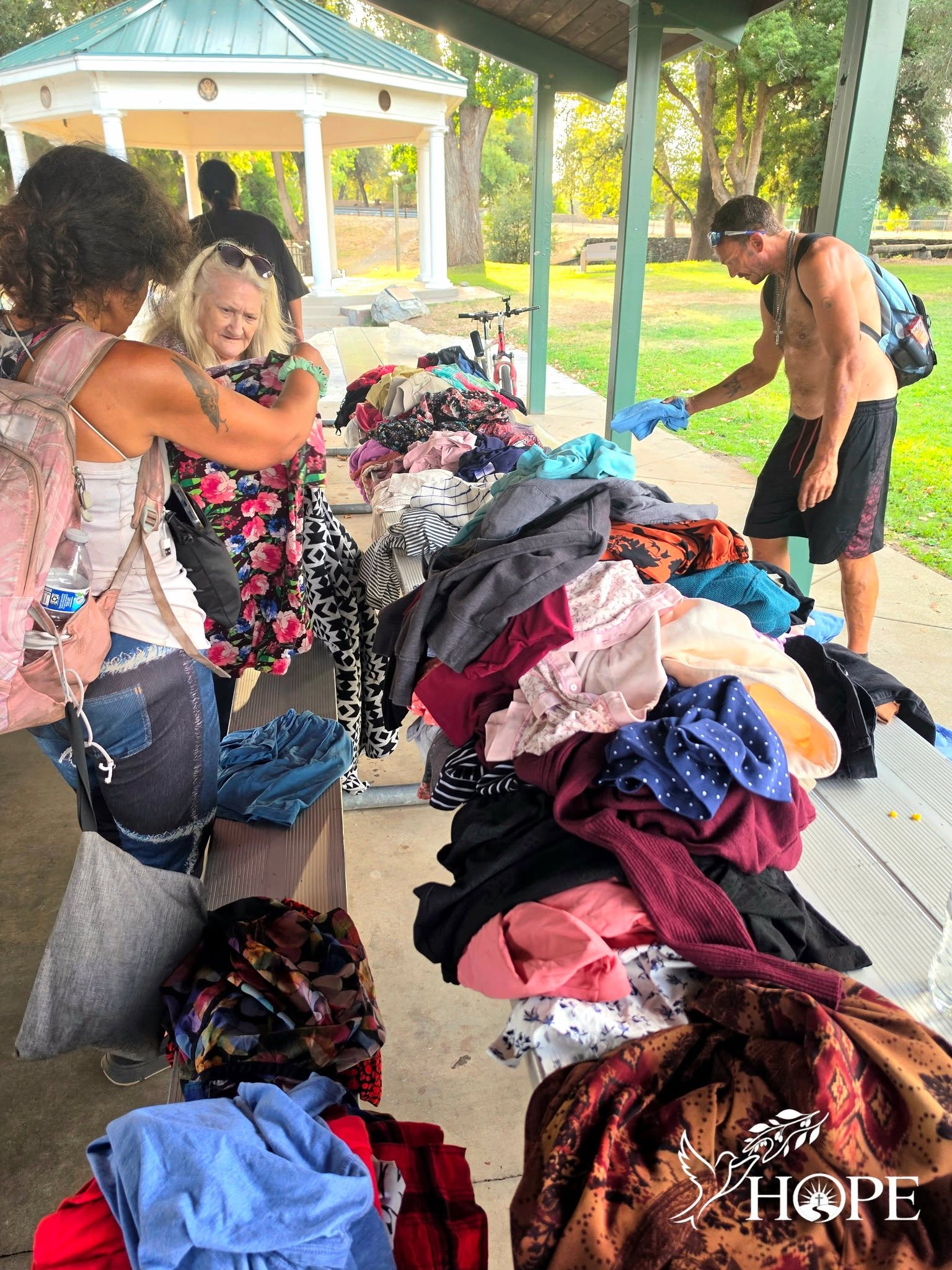 Clothing available during a Hope Ministries outreach